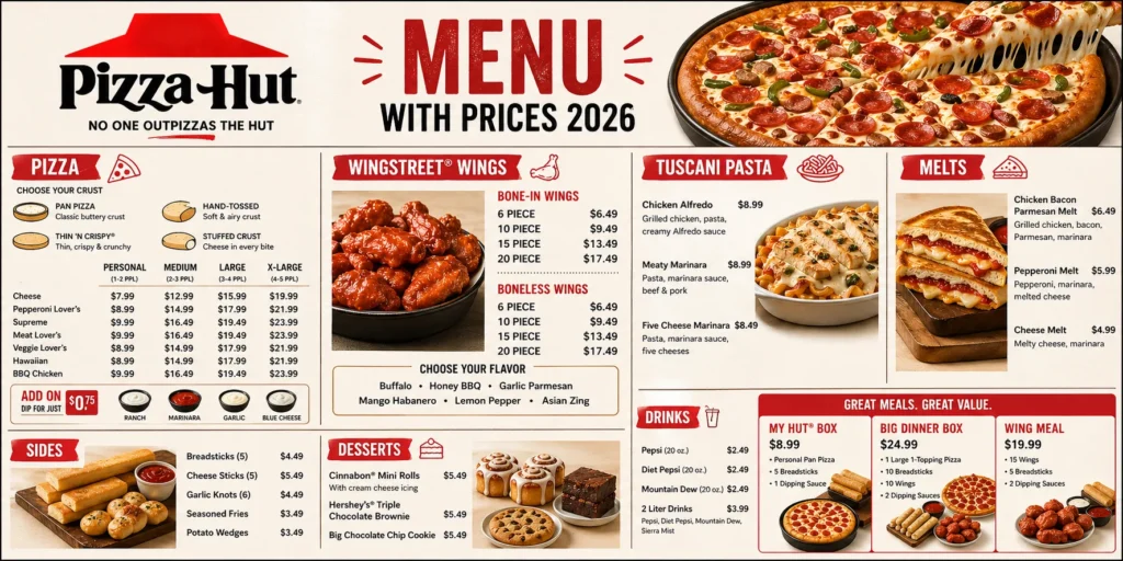 pizza hut menu card with price